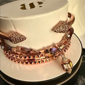 Rose Gold Crystal Charm Bracelet Set - Women Jewelry